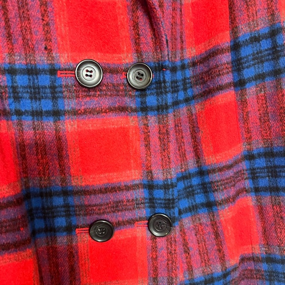BP Red and Blue Plaid Double-Breasted Pea Coat - Picture 5 of 6